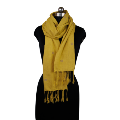 Cotton Stole Golden Floral Motifs in Yellow