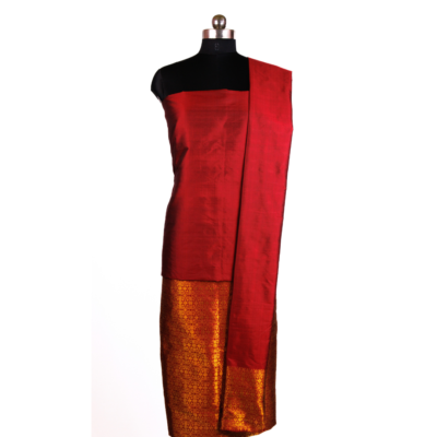 Silk Kurta Set in Golden & Red