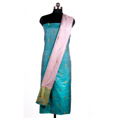 Silk Kurta Set in Blue & Pink