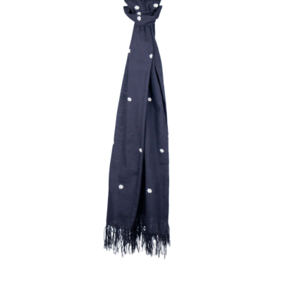 Cotton Stole White Floral Motif in Black