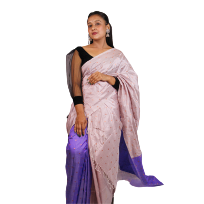 Silk Mekhela Chadar in Blue & Lavender