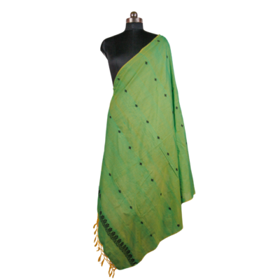Cotton Dupatta Black Floral Motif in Green