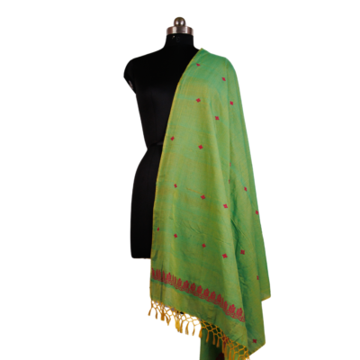 Cotton Dupatta Red Floral Motif in Green
