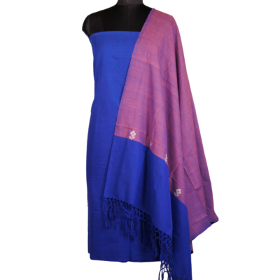 Cotton Kurta Set White Floral Motif in Dark Blue & Purple