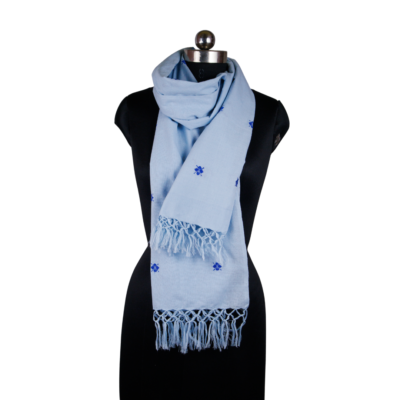 Cotton Stole Dark Blue Geometric Motifs in Baby Blue