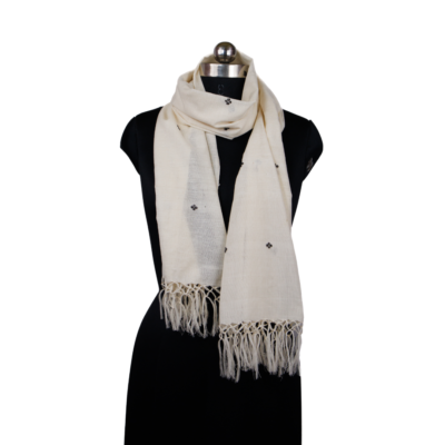 Cotton Stole Black Floral Motif in White