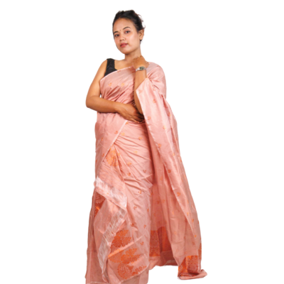 Silk Mekhela Chadar in Pink