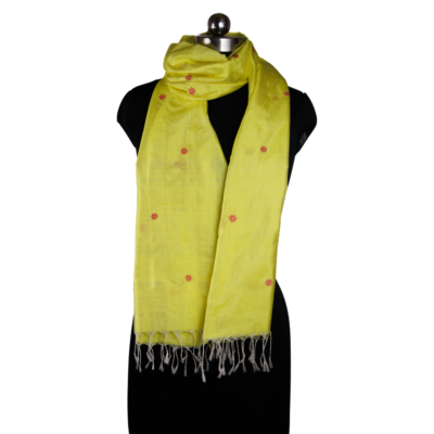 Silk Stoles Floral Red Motif in Yellow