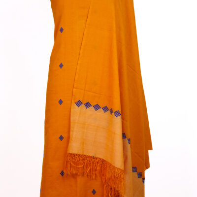 Cotton Kurta Set Blue Diamond Motifs in Dark Orange
