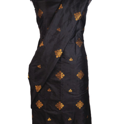 Silk Kurta Set Golden Floral Diamond Motifs in Black