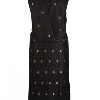 Silk Kurta Set White Floral Motifs in Black